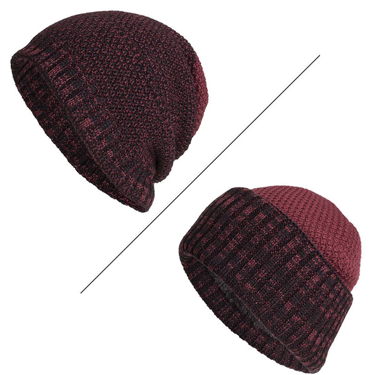 FLEECE TWO-TONE CORN KERNELS PULLER KNITTED HAT