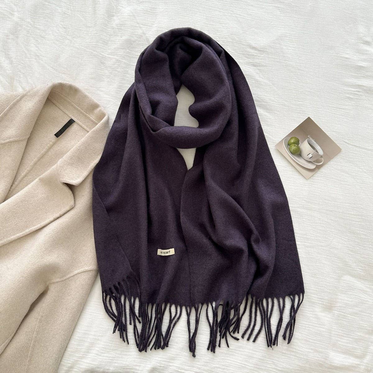 CWASC03137_SOLID WOOL WIDE SCARF WITH TASSELS FOR WOMEN MEN