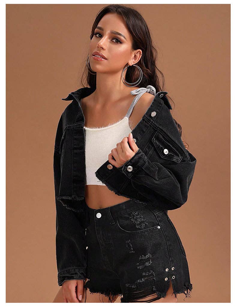 Fashionable fringed loose short denim jacket