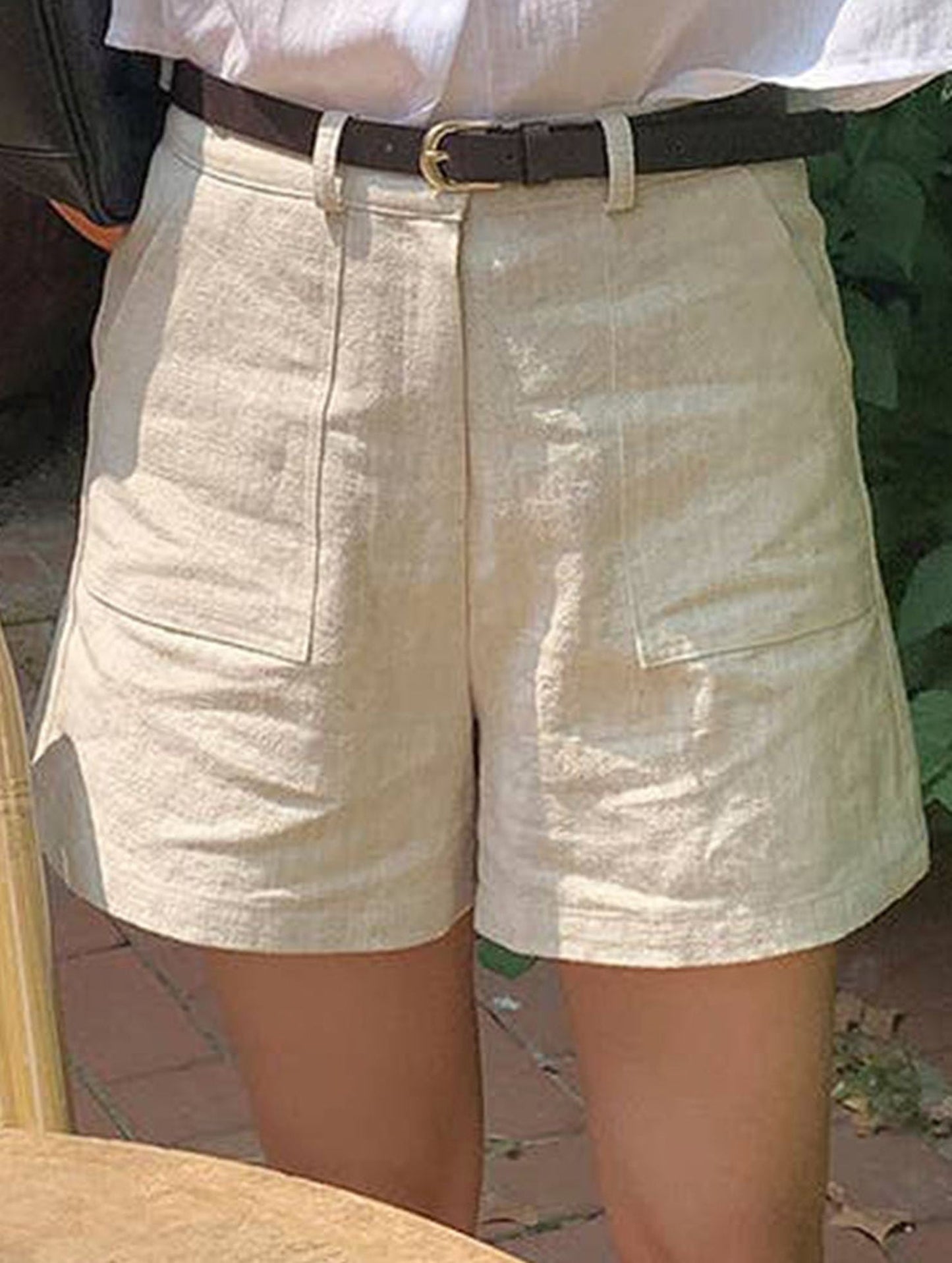 COTTON AND LINEN DOUBLE-POCKET SHORTS_CWBLP0742
