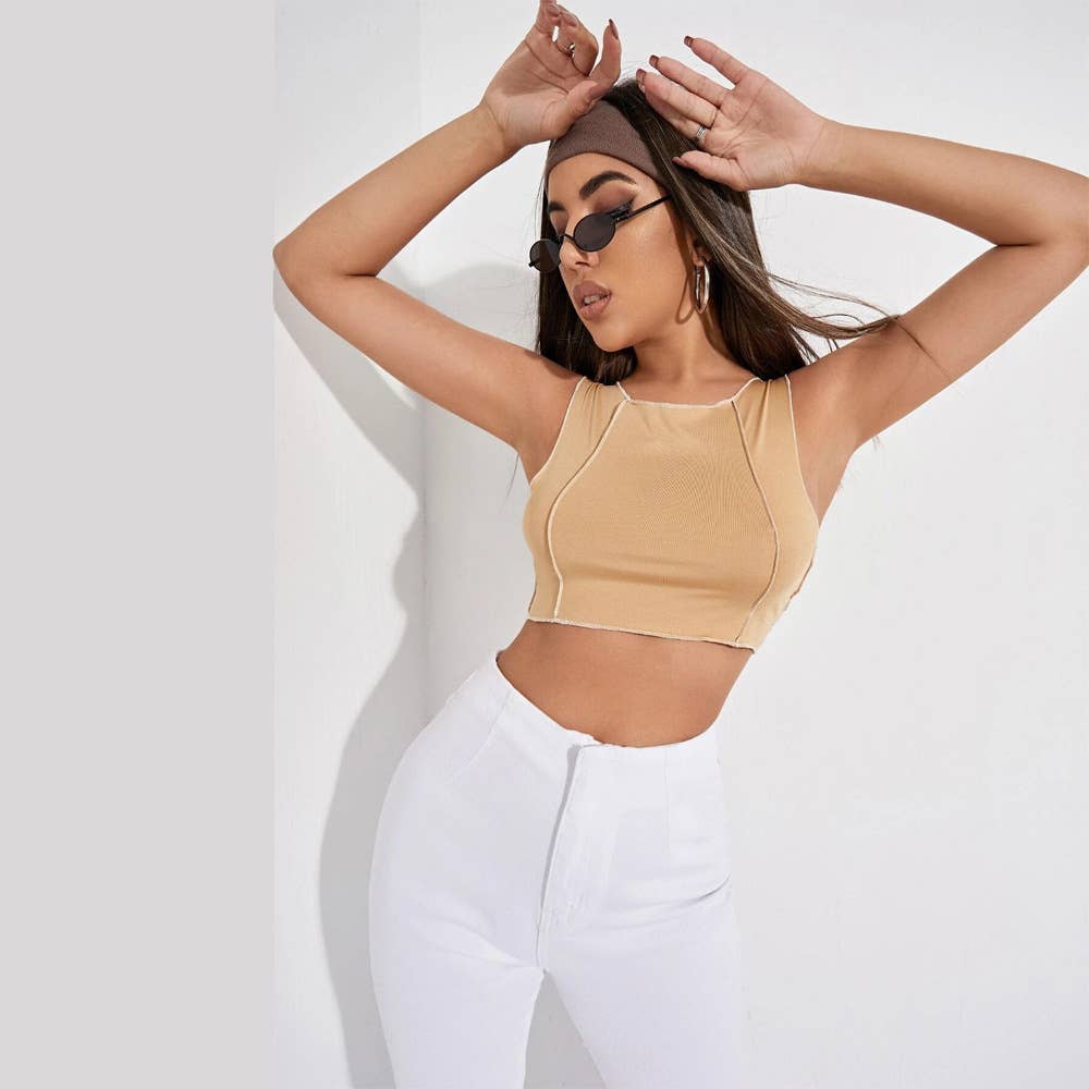 Sexy solid-color slimming umbilical halter strap