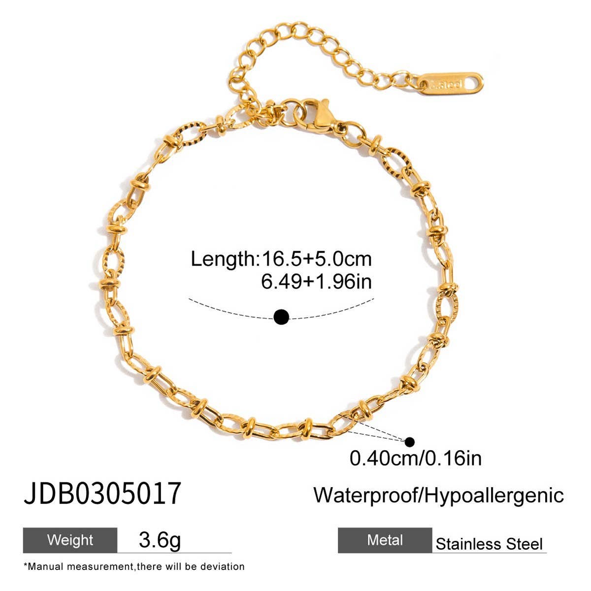 Classic 18K Gold Matte Flat Chain Bracelet