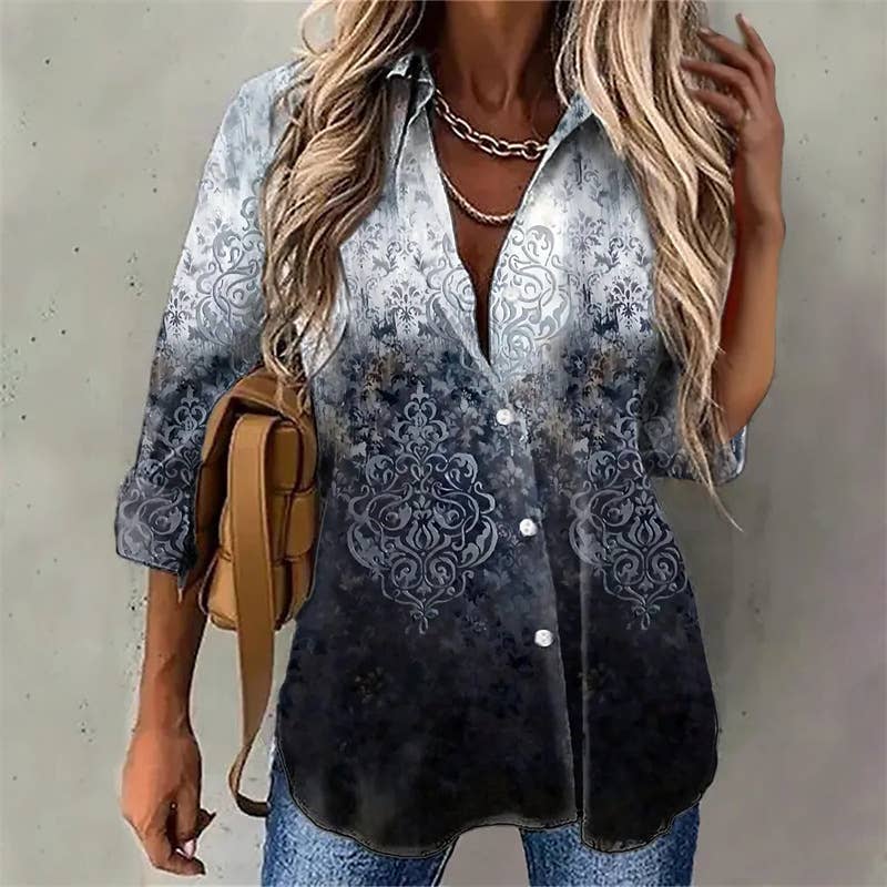 TIE-DYE DARK PRINT BUTTON-UP LONG-SLEEVED SHIRT