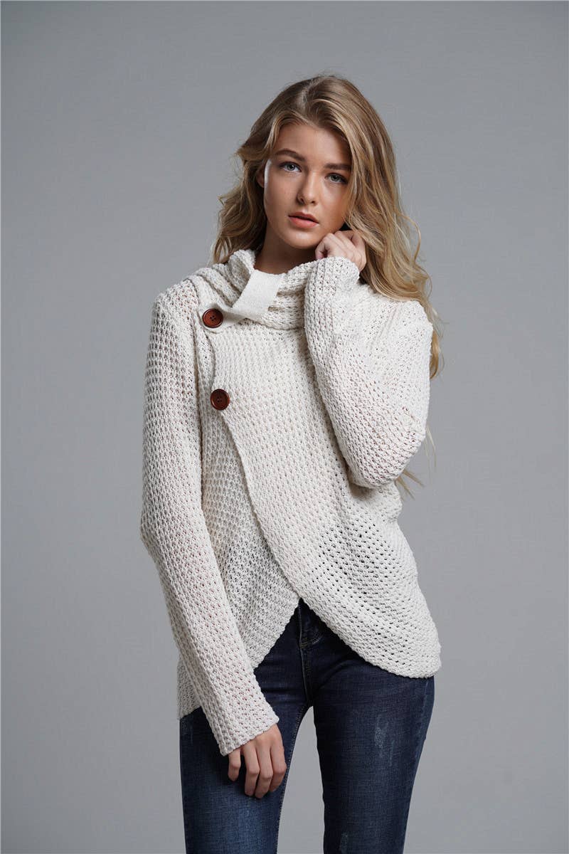 Turtleneck long-sleeved cardigan sweater
