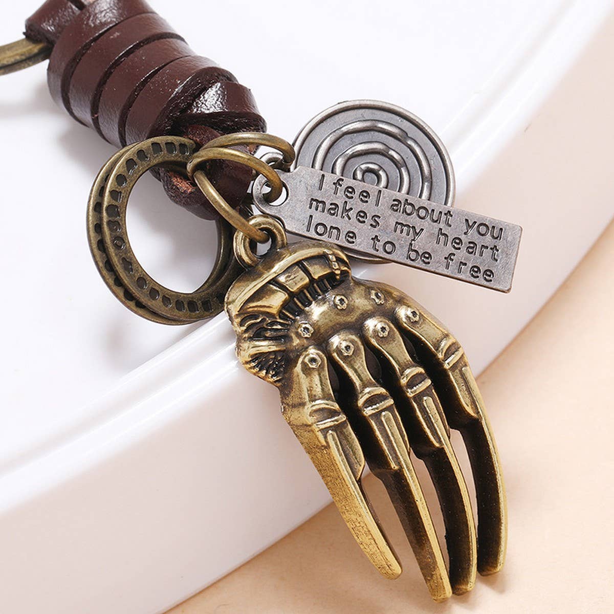 VINTAGE BRAIDED ALLOY BONE COWHIDE KEYCHAIN