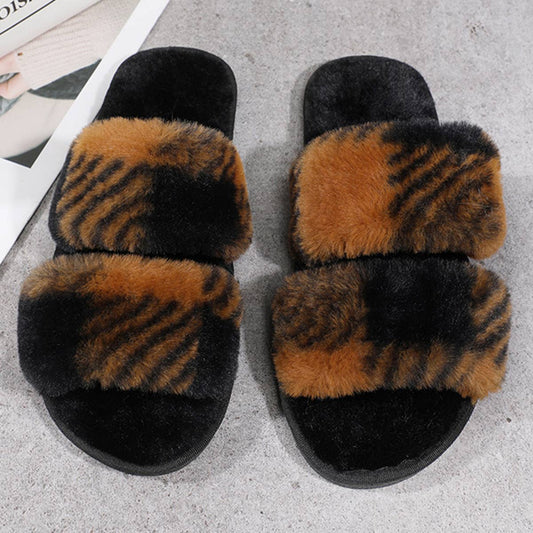HOME TWO-COLOR PLAID PLUSH SLIPPERS