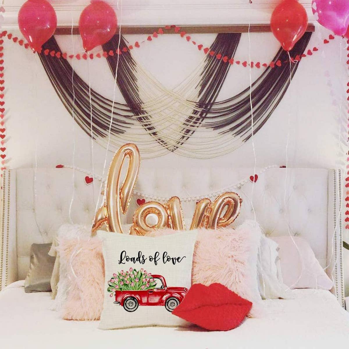 HOME PRINTED RED LOVE PILLOW COVER