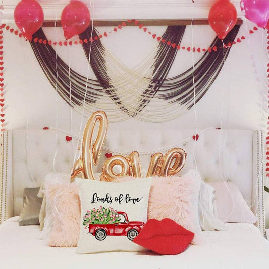 HOME PRINTED RED LOVE PILLOW COVER