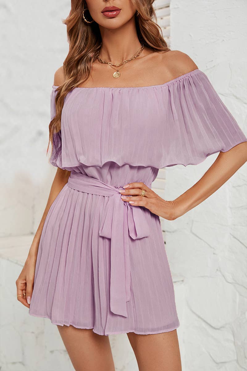 ONE-LINE NECK PLEATED FIVE-SLEEVED JUMPSUIT