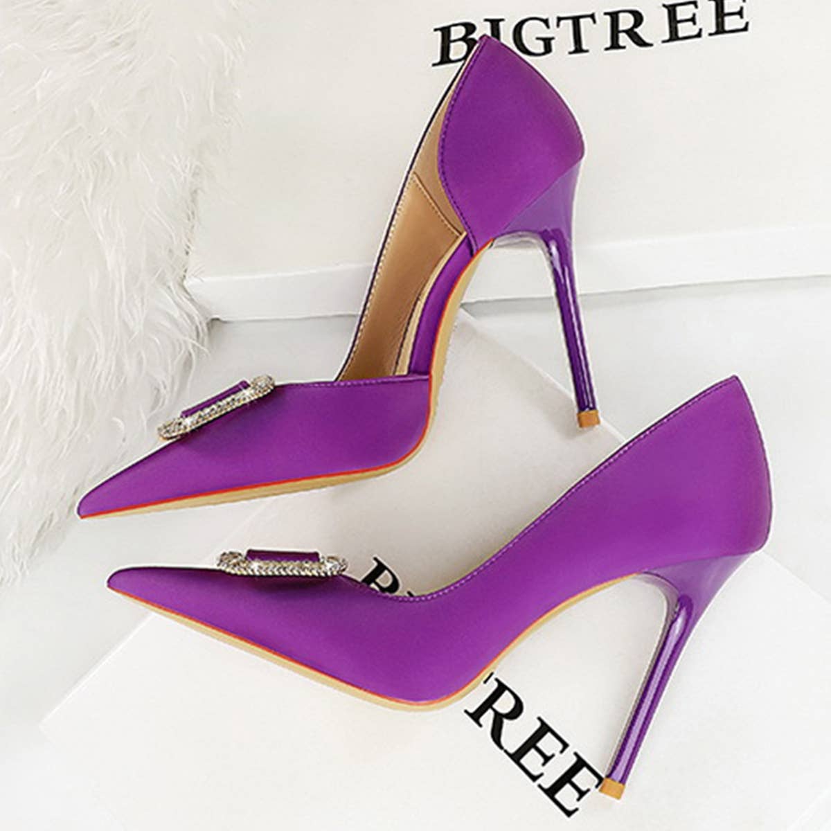 WOMEN RHINESTONE BUCKLE HIGH HEELS