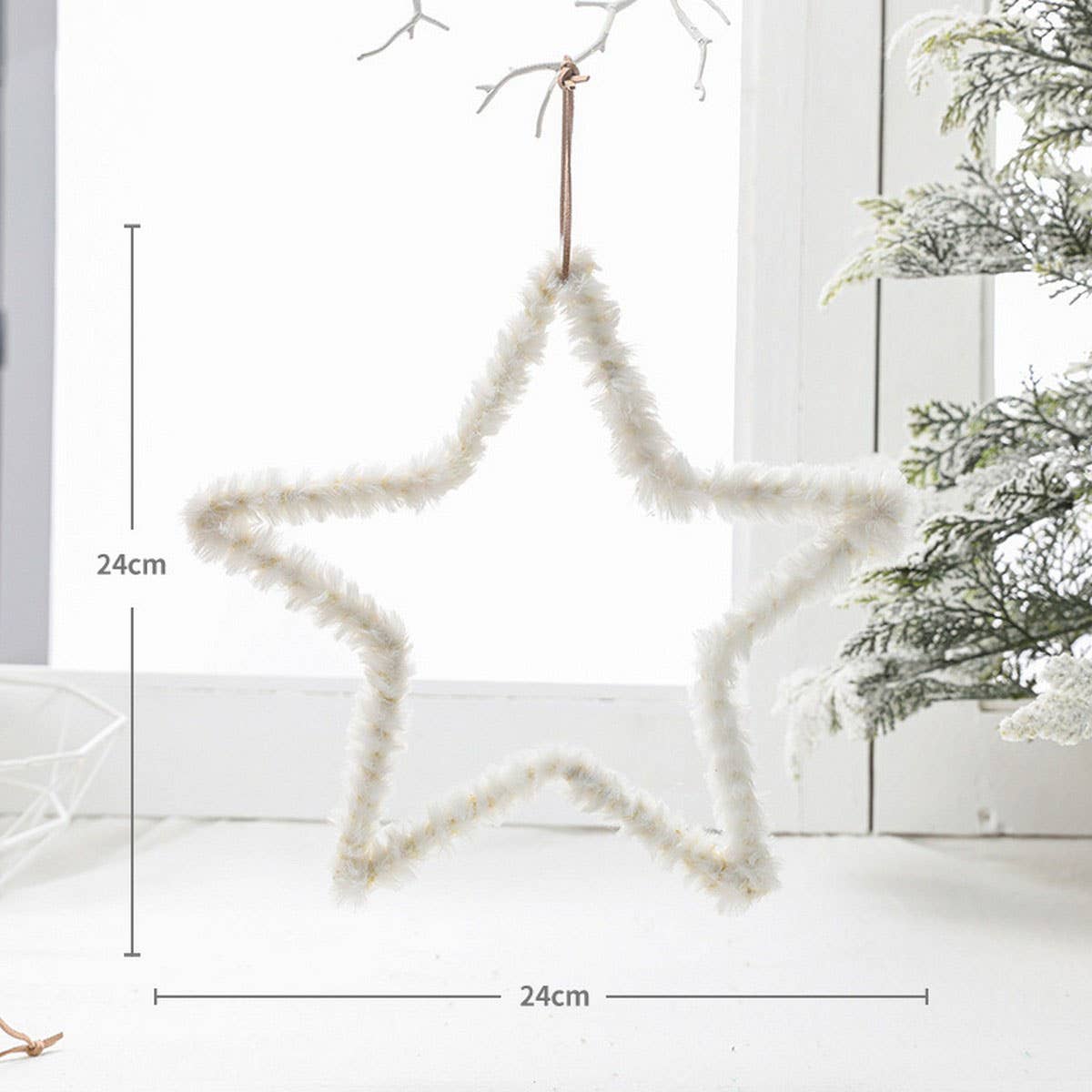 Five-Pointed Star Plush Feather Xmas Hanging Decor