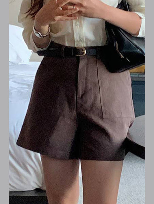 COTTON AND LINEN DOUBLE-POCKET SHORTS_CWBLP0742