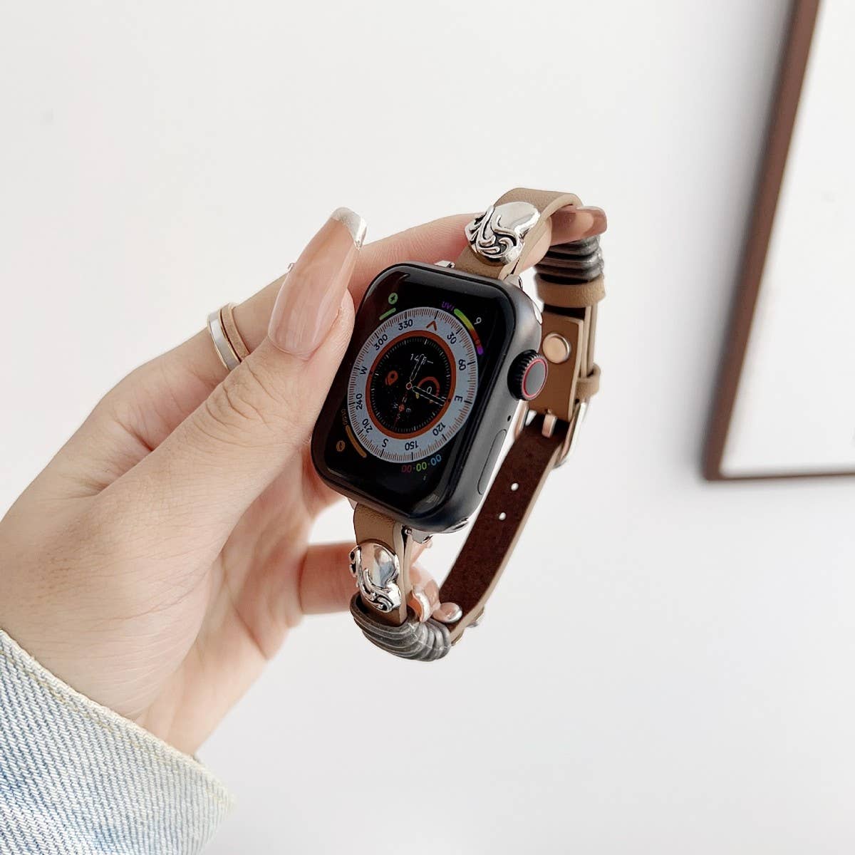 IWATCH9-1 14MM HEART LEATHER STRAP FOR APPLE WATCH