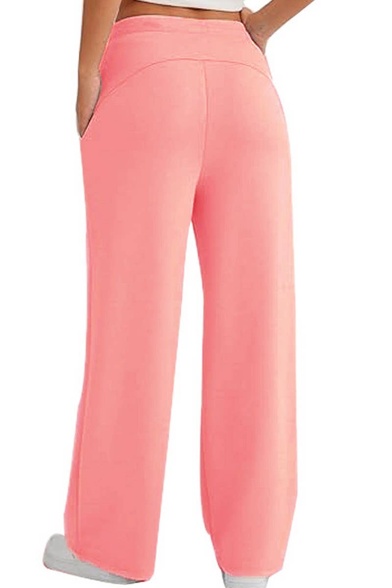 CWBLP0703_SOLID COLOR CASUAL LACE-UP WIDE-LEG SWEATPANTS