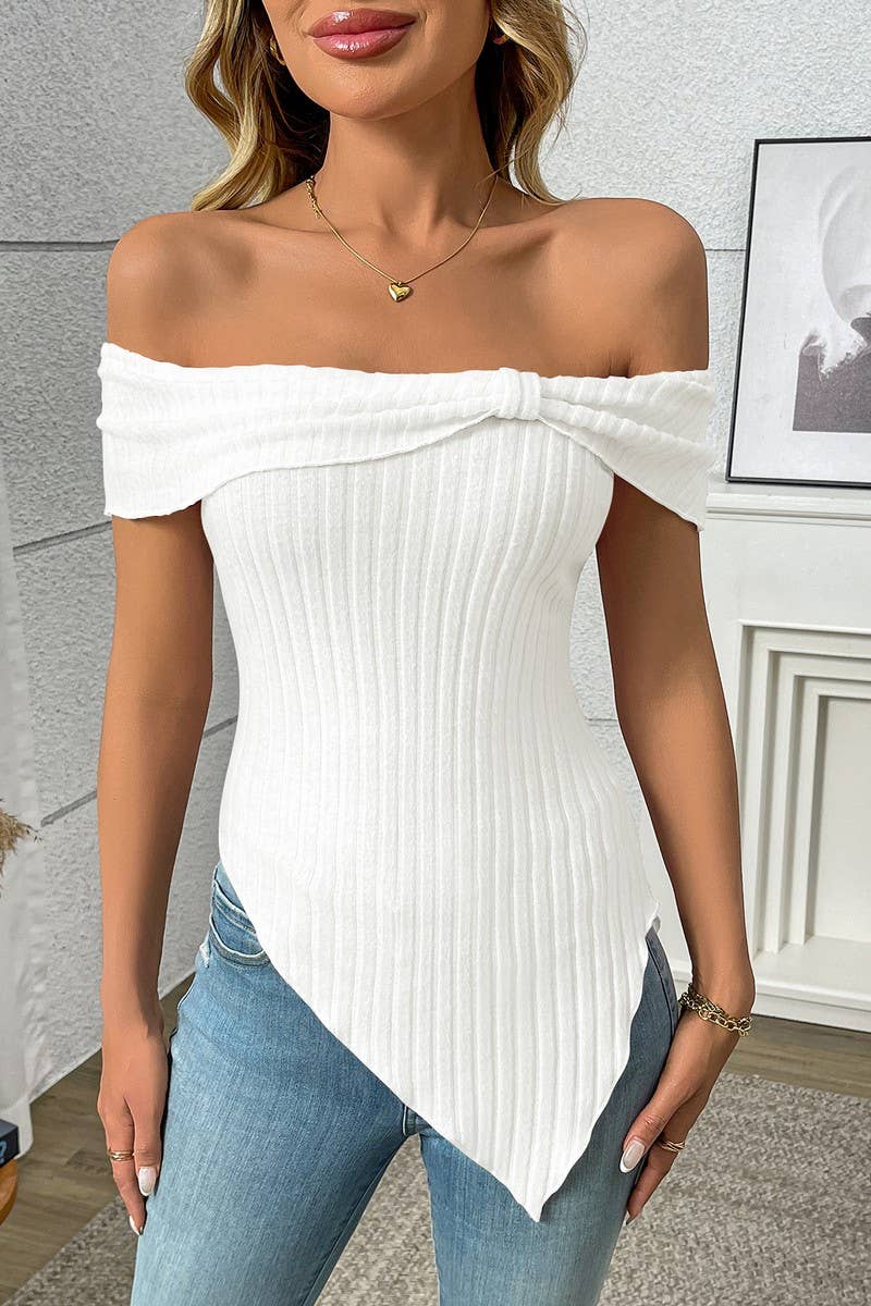 Cwttsl0327_Summer Slim-Fit Off-Shoulder Sexy Sweet T-Shirt