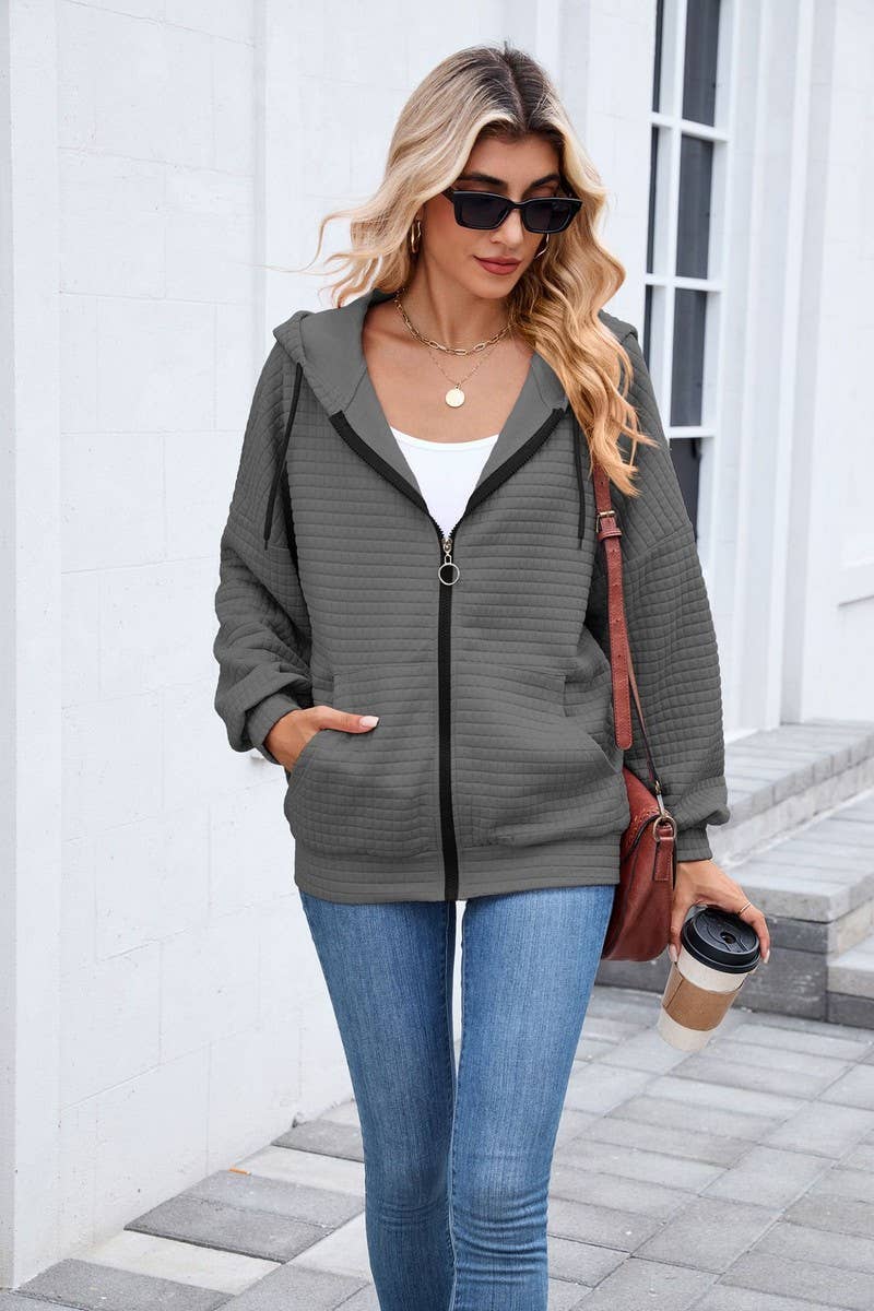 CWOHOL00660_SOLID COLOR ZIP-UP HOODED SWEATSHIRT JACKET