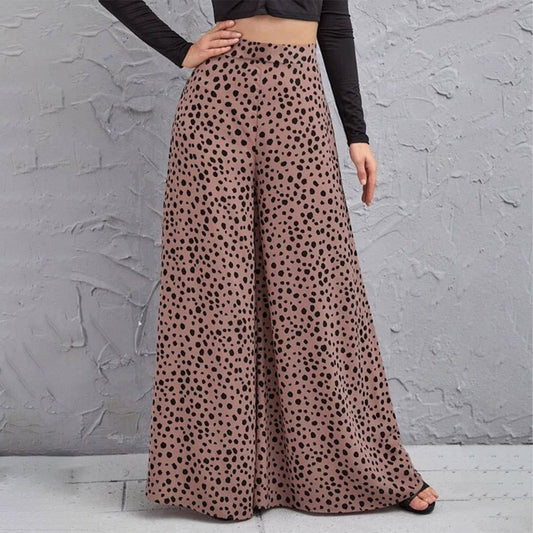 LOOSE HIGH-WAISTED LEOPARD FLARES WITH WIDE LEGS