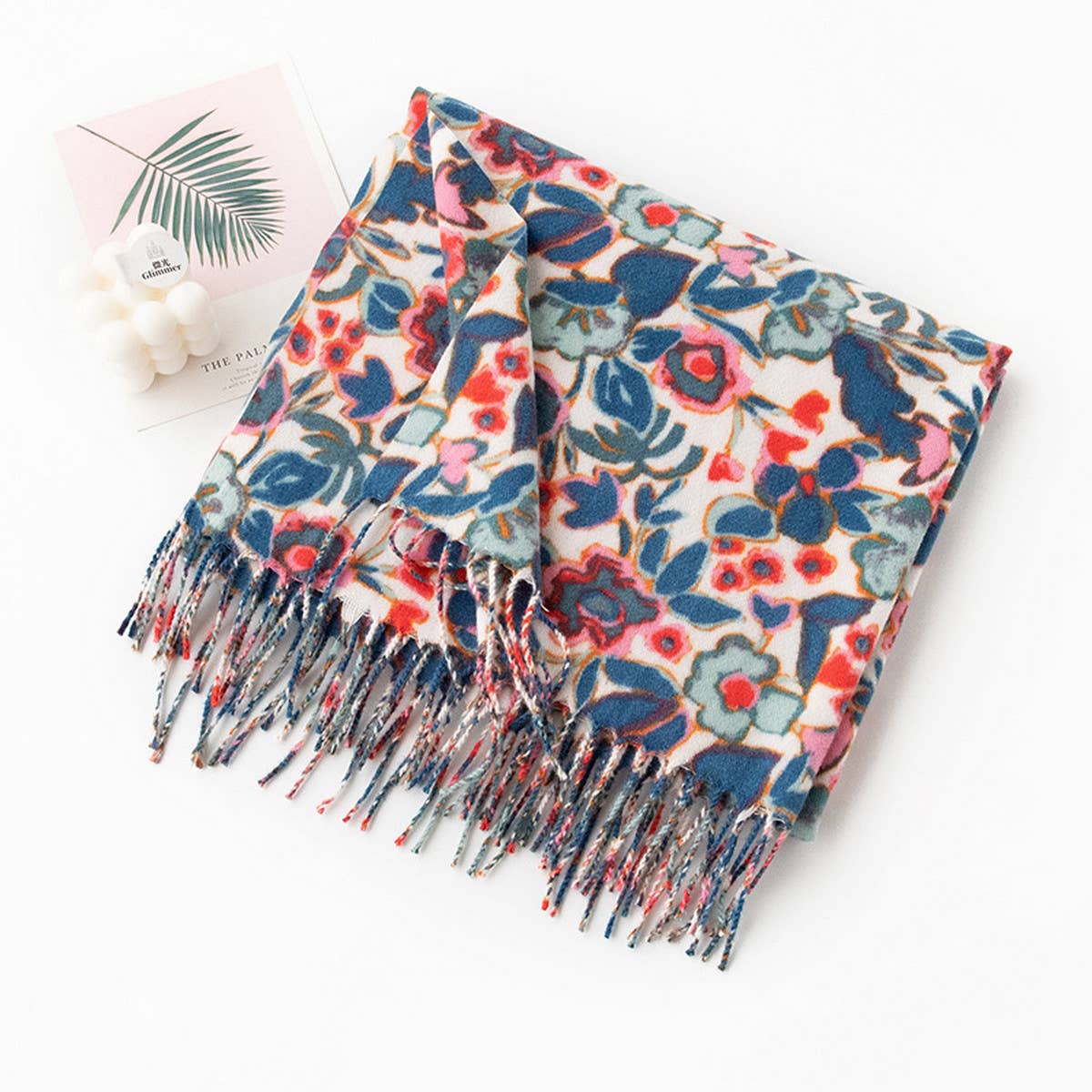 Soft Faux Cashmere Floral Scarf - Elegant Wrap_CWASC0917