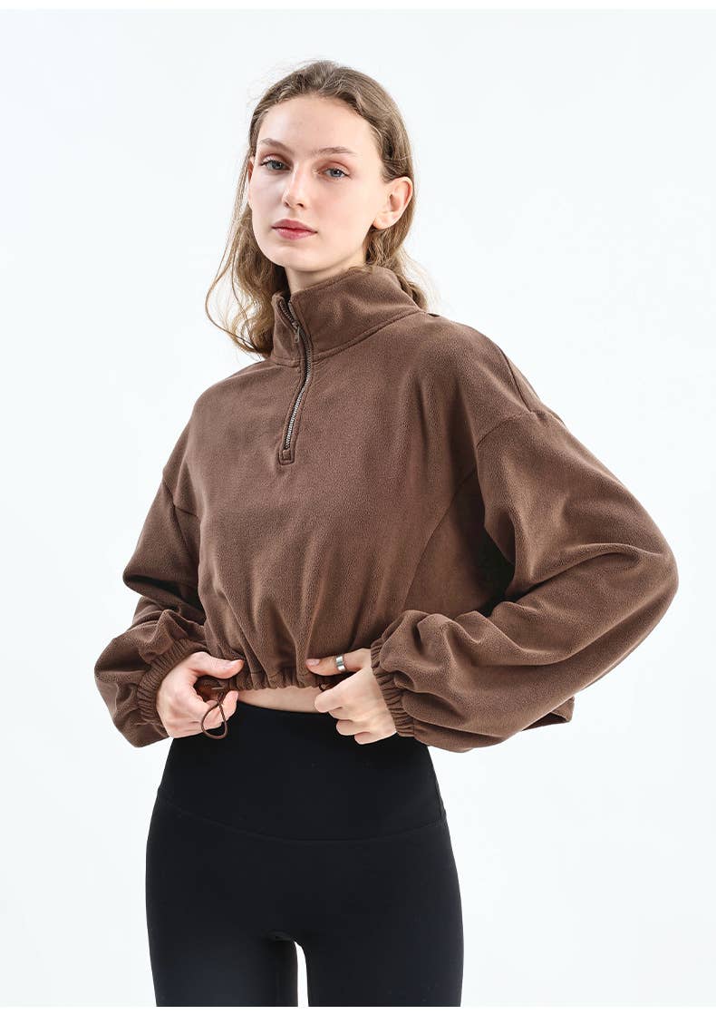 Adjustable hem semi-zipper fleece hoodie