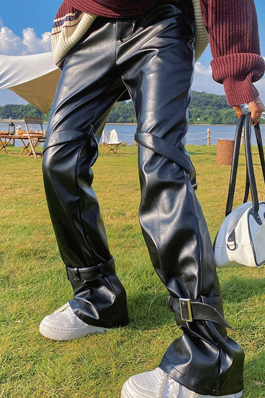 CWBLP1098_HIGH ELASTIC PU STRAPPY LEATHER PANTS