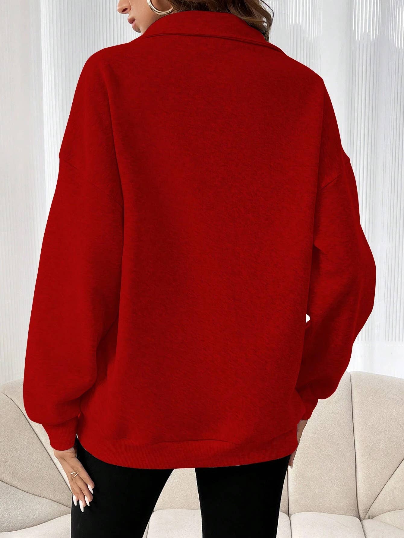 STYLISH ZIP-UP LAPEL SOLID COLOR PULLOVER HOODIE