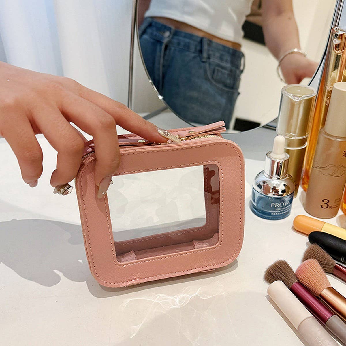 WHITE SIMPLE FASHION TRANSPARENT COSMETIC BAG_CWAB4368