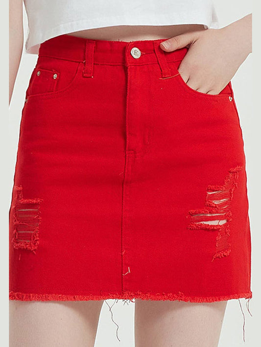 DENIM HIGH-WAISTED SKIRT WITH HIP WRAP_CWJSK0105