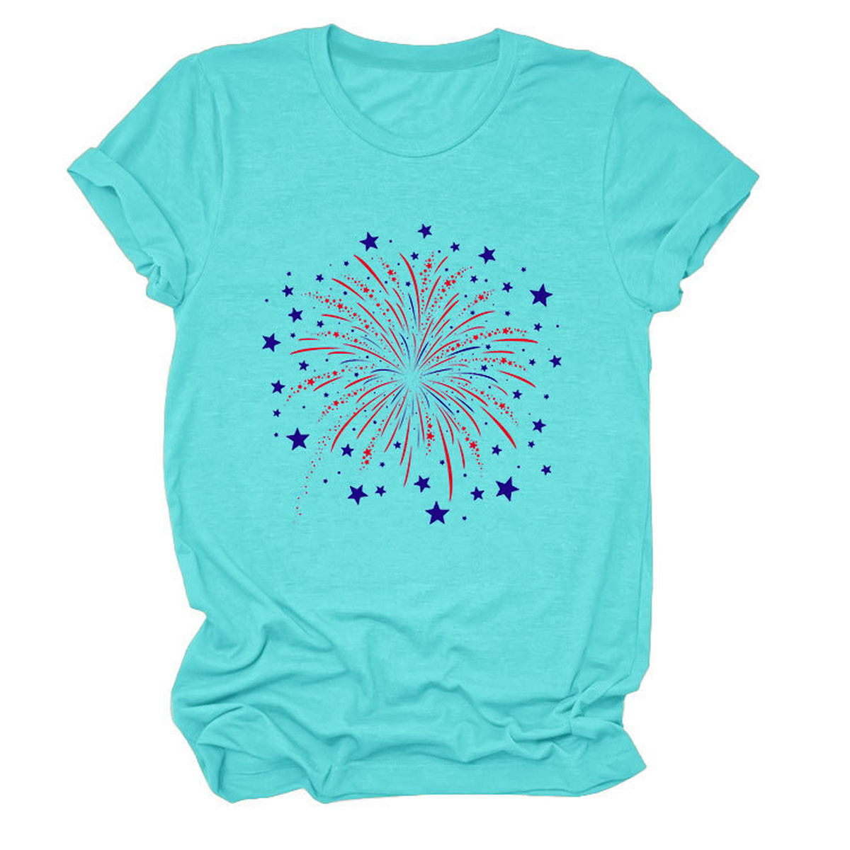Trendy Loose Star Fireworks Graphic Tee for Women