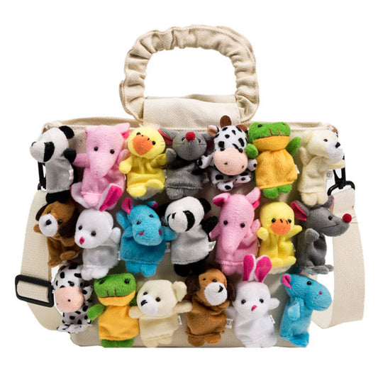 large-capacity pleated handbag featuring dolls