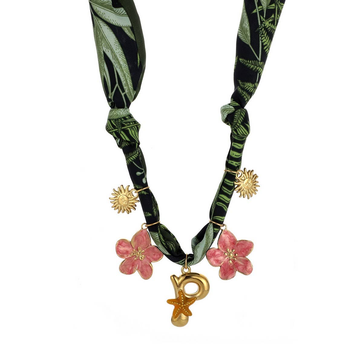 Colorful Scarf Necklace with Fruit Charms