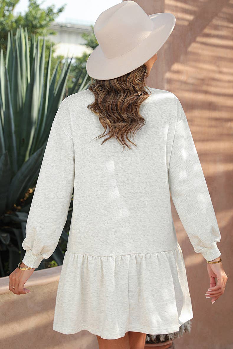 Ruffled long-sleeved sweatshirt dress
