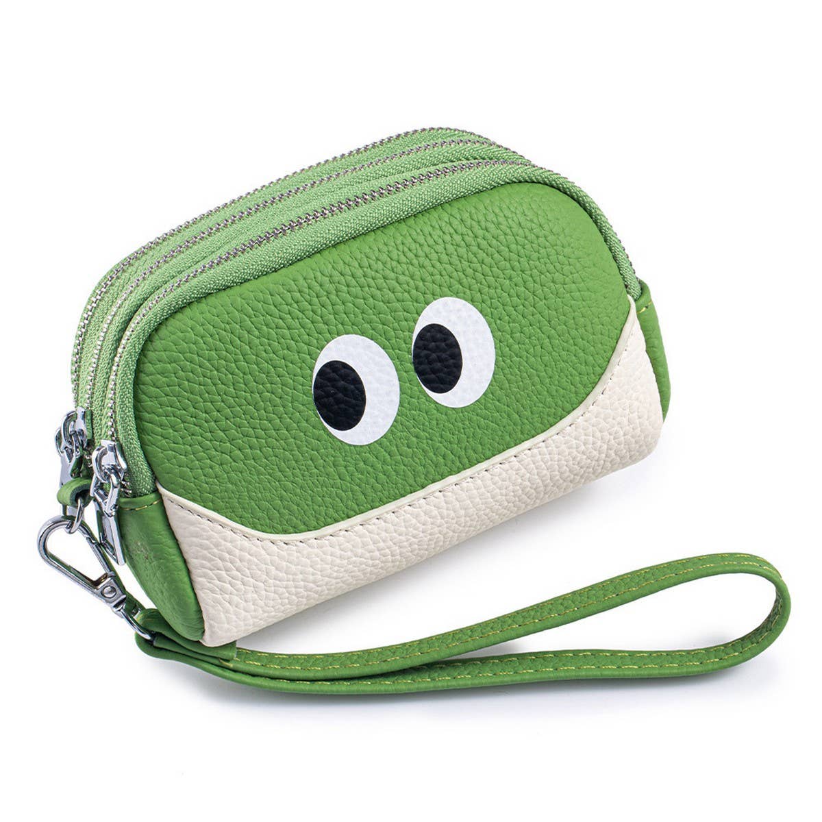 Cute Mini Leather Wristlet ? Triple Zipper Pouch_CUAB00380