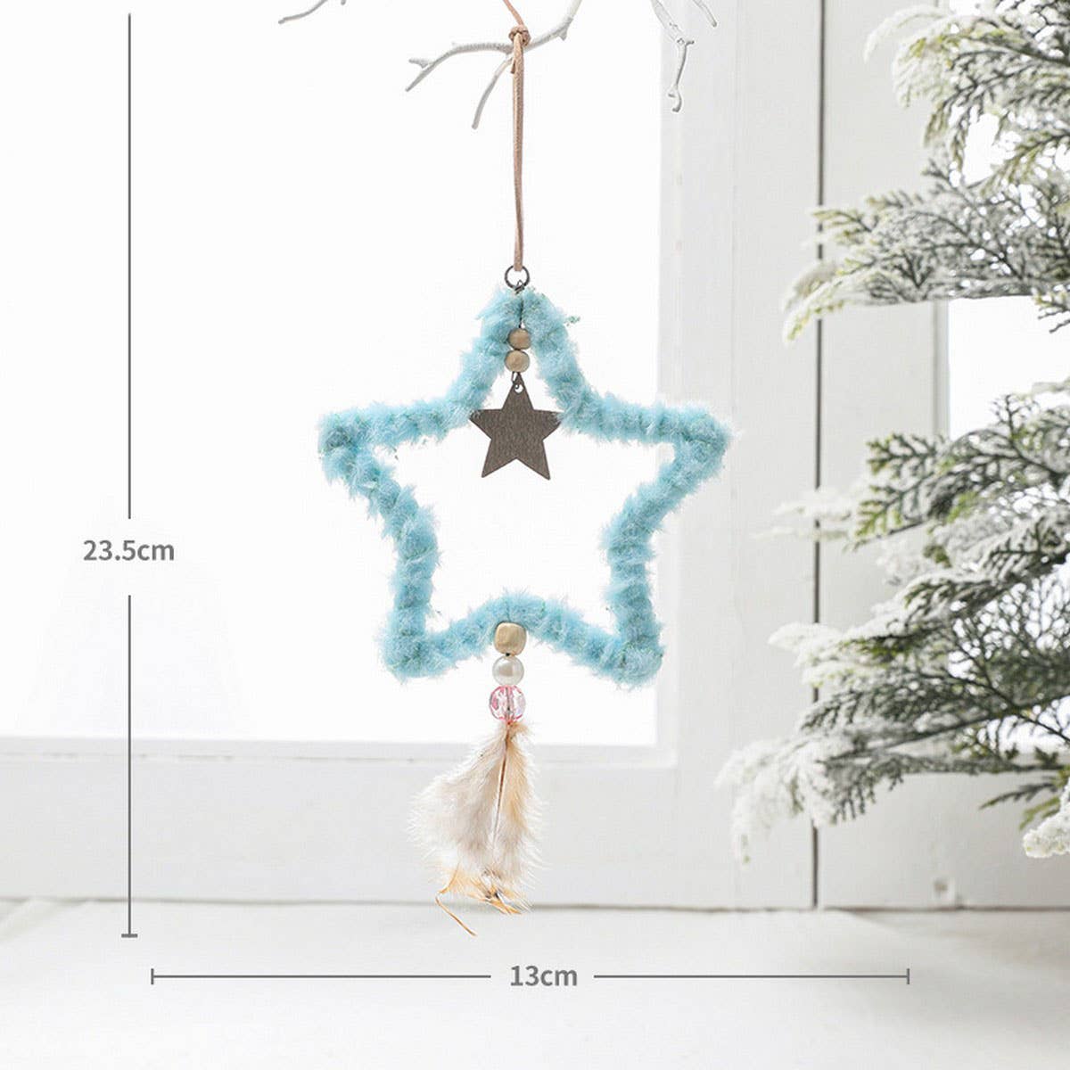 Five-Pointed Star Plush Feather Xmas Hanging Decor