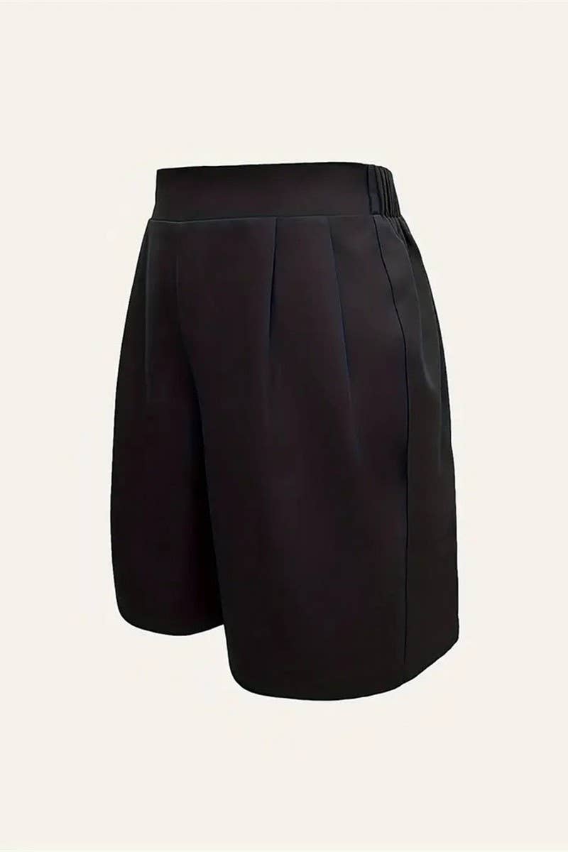 CWBSP0499_HIGH WAIST SOLID COLOR WIDE LEG CASUAL SUIT SHORTS