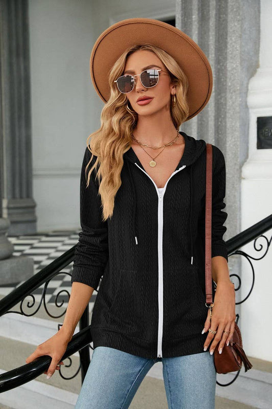 CWOHOL0931_LONG SLEEVE HOODED ZIPPER POCKET SWEATSHIRT COATS