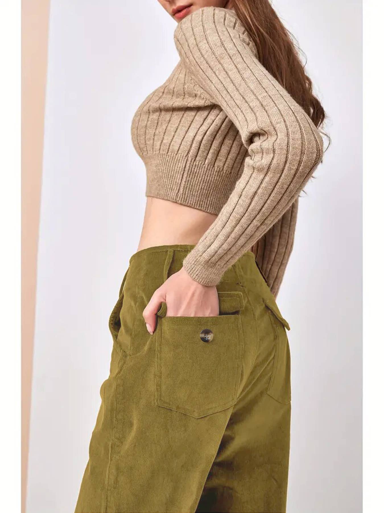 SLIM SLIM CASUAL STRAIGHT PANTS WITH HIGH WAIST