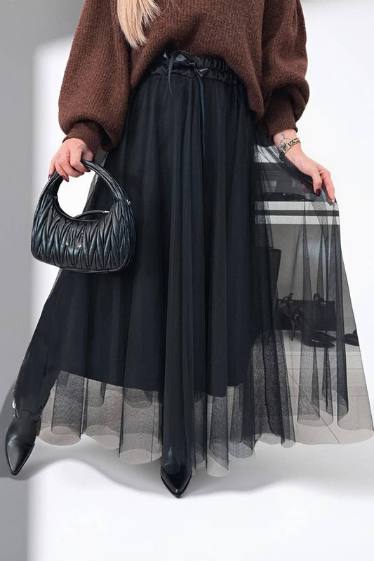 CWBLS136_SOLID COLOR TEMPERAMENT A-LINE LONG SKIRT