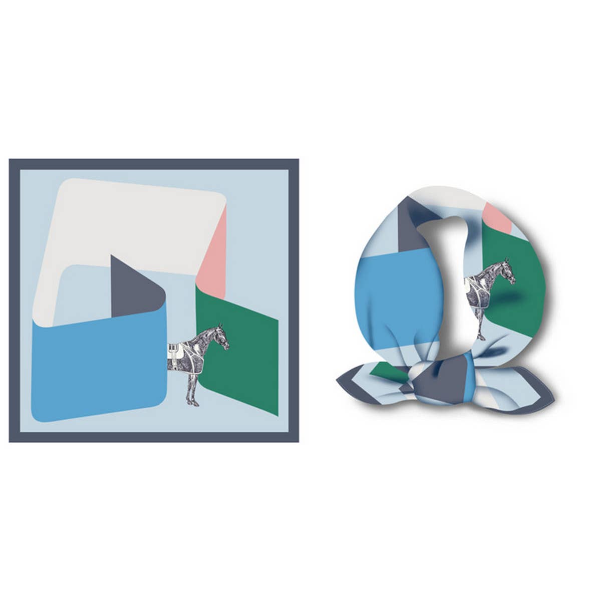 Geometric Print Reversible Satin Scarf for Summer