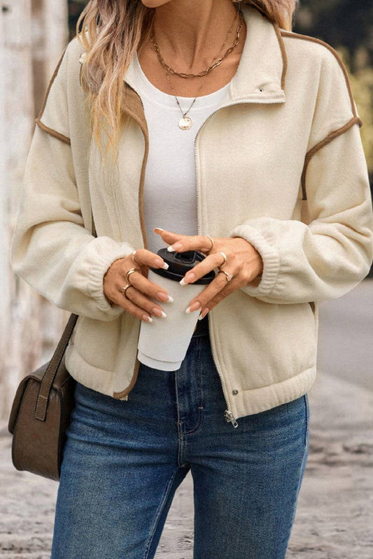 CWOCO1159_AUTUMN AND WINTER LAPEL SHORT ZIPPER JACKET