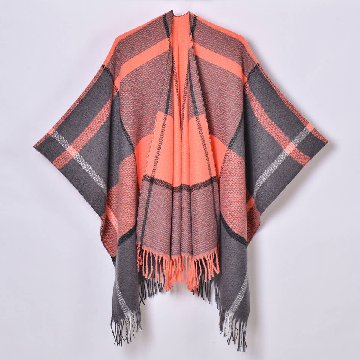 WOMEN THICKENED TASSEL PINSTRIPE SHAWL CAPE