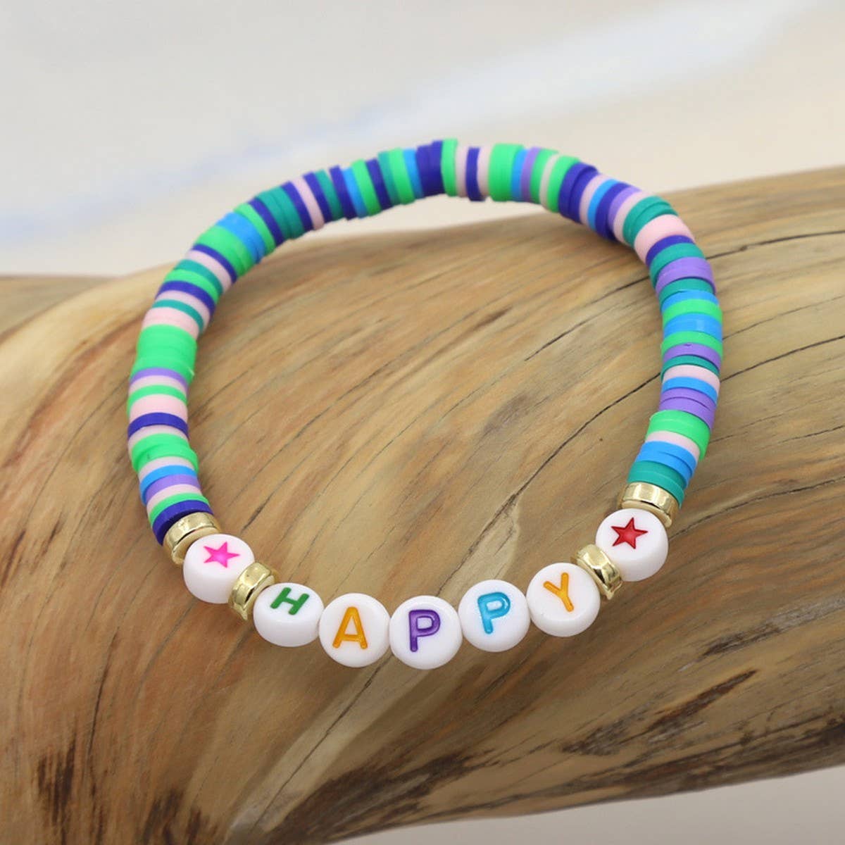 COLORFUL POLYMER CLAY LETTER BEADED BRACELET