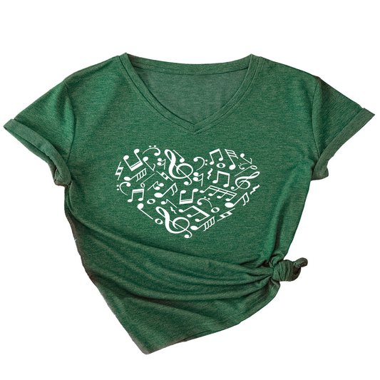 Heart and Music V-Neck T-Shirt ? Relaxed Fit