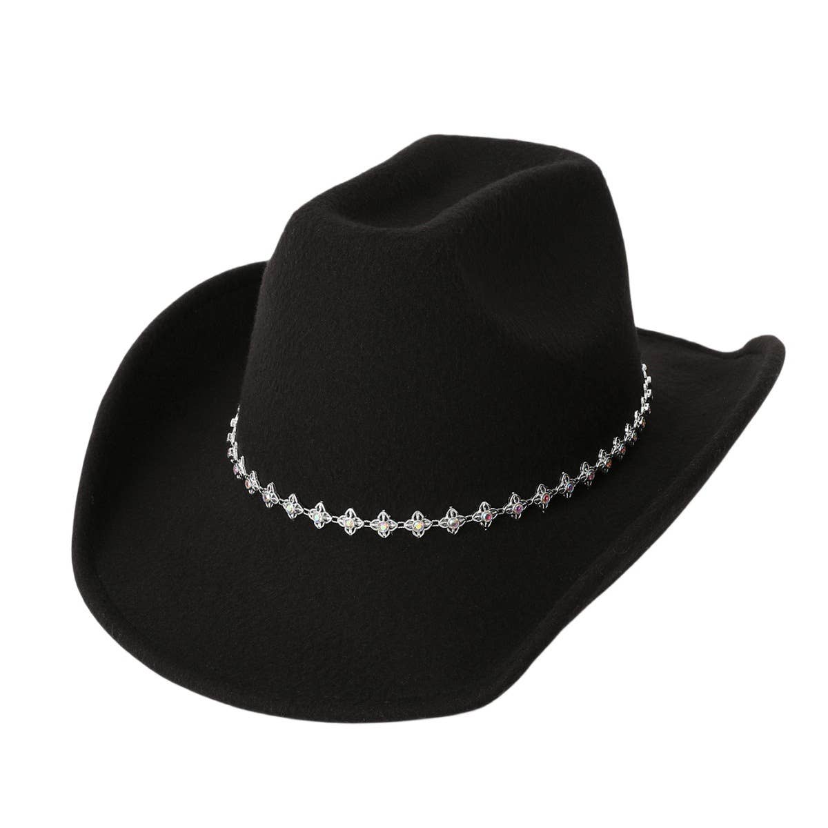 Rhinestone Western Felt Fedora Travel Cowboy Hat_CWAH3641