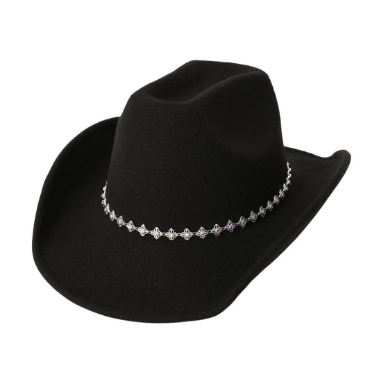 Rhinestone Western Felt Fedora Travel Cowboy Hat_CWAH3641