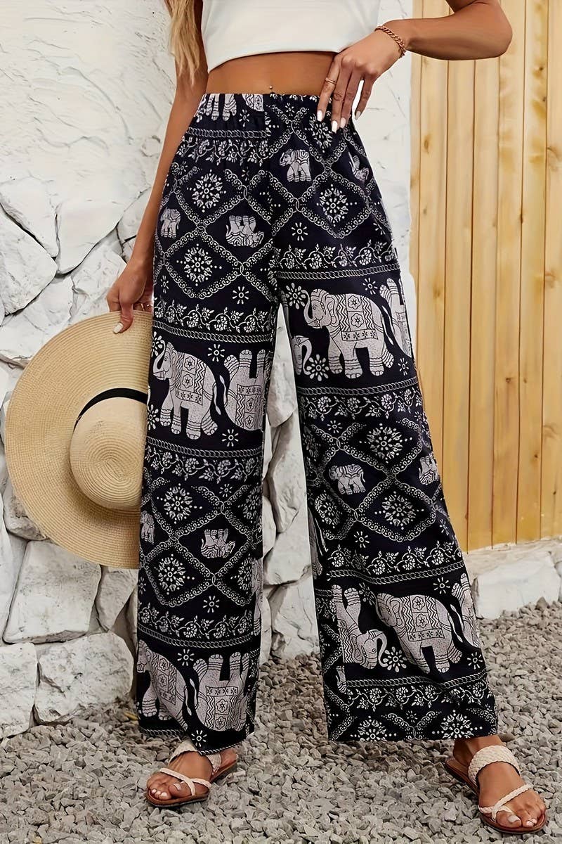 CWBLP2076_BOHO ELEPHANT PRINT DRAPED WIDE LEG PANTS