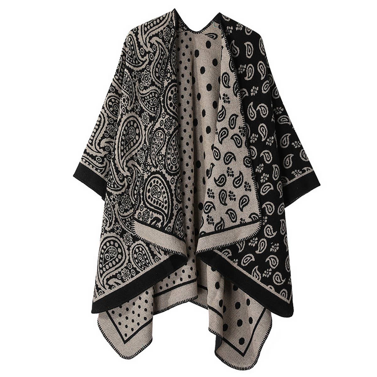 DOUBLE-SIDED SLIT SHAWL COLORBLOCK SCARF CAPE