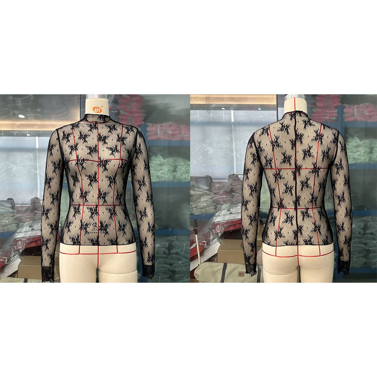 SEMI SHEER MESH LACE TOP BOTTOMING SHIRT