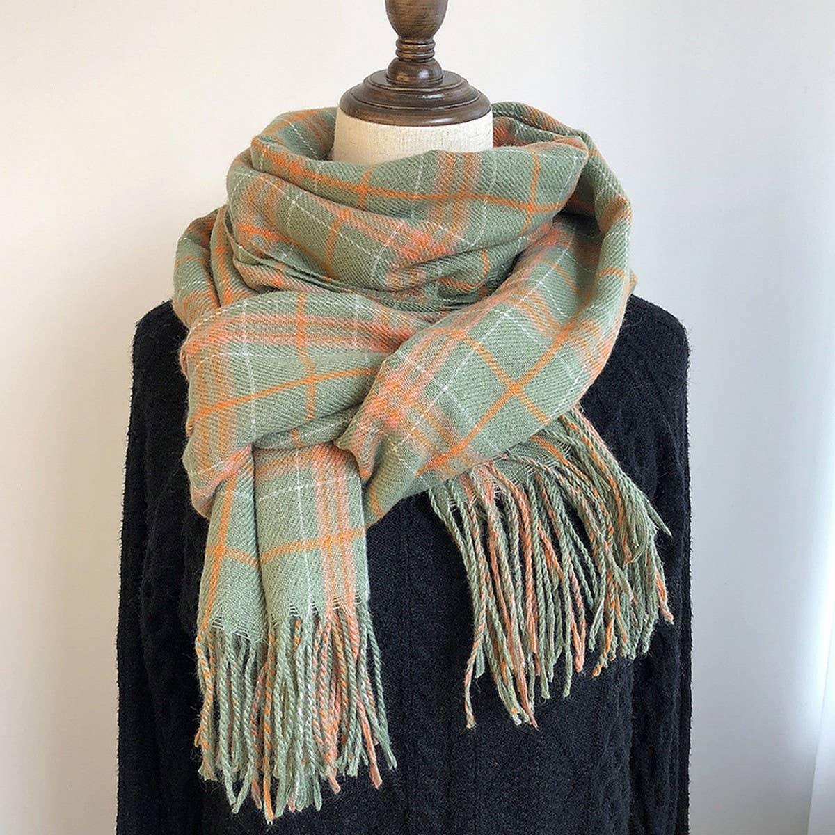 Plaid Faux Cashmere Scarf-Cozy Fringe Winter Wrap_CWASC1459