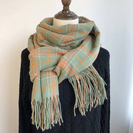 Plaid Faux Cashmere Scarf-Cozy Fringe Winter Wrap_CWASC1459