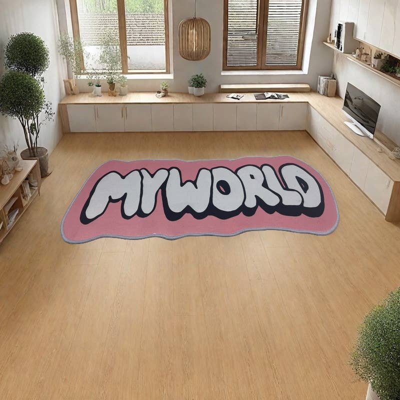 Faux Cashmere Black & White Letter Rug